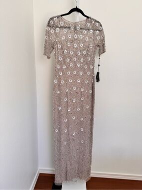 Adrianna Papell Women's Biscotti Beaded Long Evening Gown Size 2 NEW